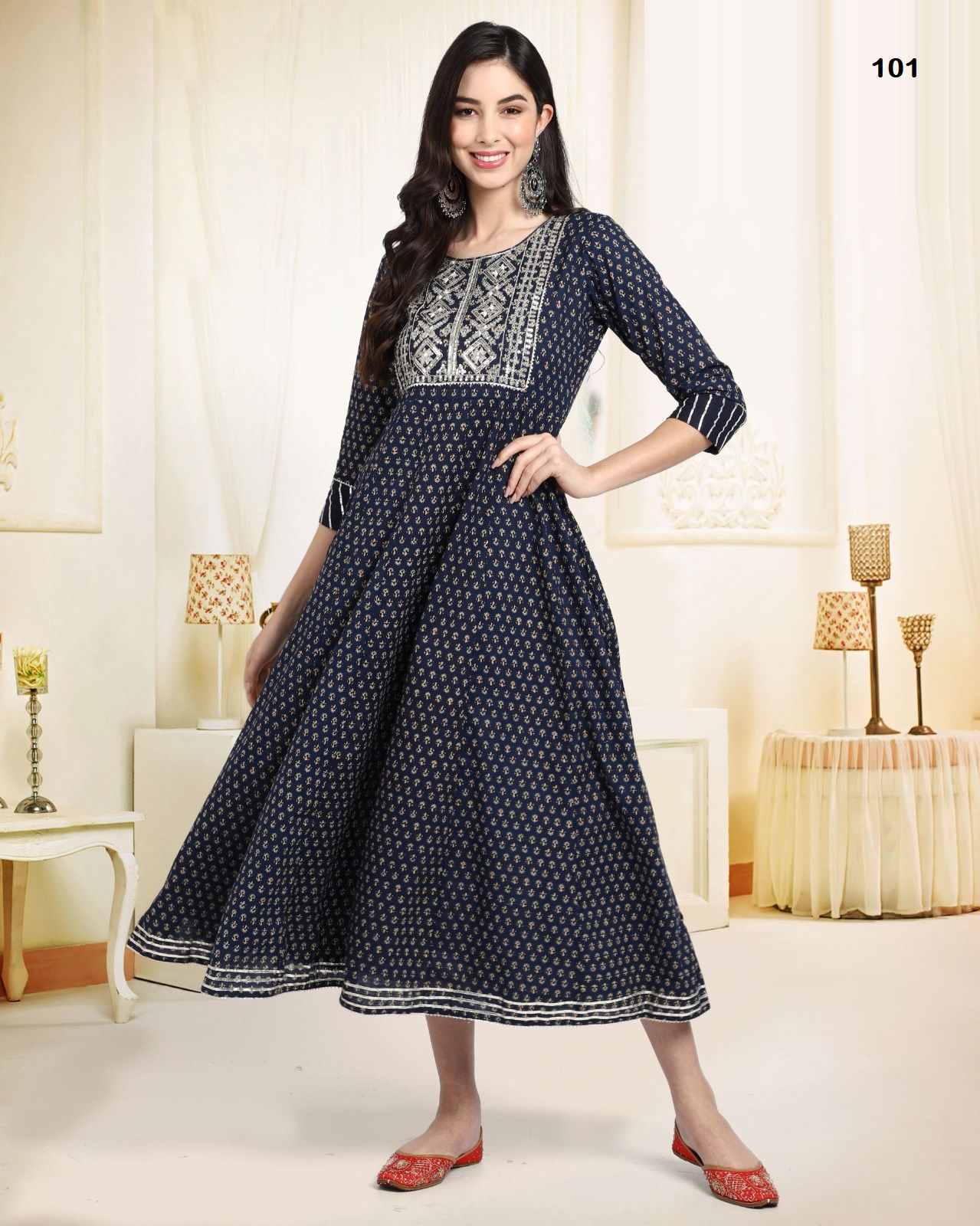 Trendy Printed Daisy Long Cotton Kurtis Catalog